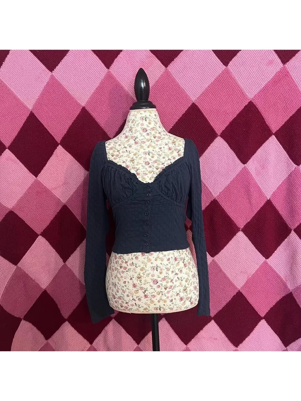 navy longsleeve milkmaid style top